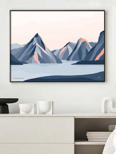 New Zealand Art Prints 1: Milford Sound Mountains, New Zealand. Modern Mitre Peak Art Print