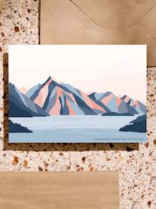 New Zealand Greeting Cards: Queenstown Mountains, Lake Wakatipu, New Zealand. Modern Landscape Greeting Card