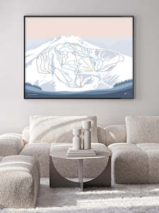 MT HUTT, NEW ZEALAND. Mountain Ski Resort Trail Map Art Print
