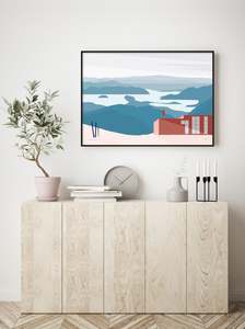 Treble Cone Base Building and View Art Print. Lake Wanaka, New Zealand.
