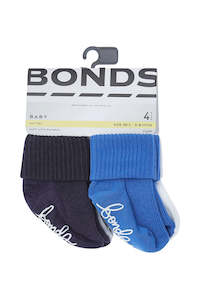 Socks: 4 Pack Softies Blue Cuff Socks with Bamboo