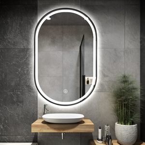Black Frameless Wax Gourd Shaped LED Mirror 500×800mm Anti-Fog