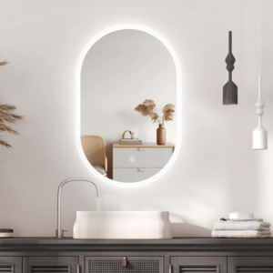 White Frameless Wax Gourd Shaped LED Mirror 500×800mm Anti-Fog