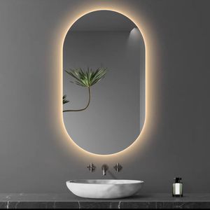 Bathroom Lighting: Sleek Frameless LED Bathroom Mirror – Wax Gourd Shape, 3 Light Colors & Adjustable Brightness Anti-Fog