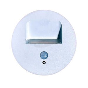 Step Lighting: JD14RSW-W Silver Frame Round Modern LED Recessed Step Light with Sensor