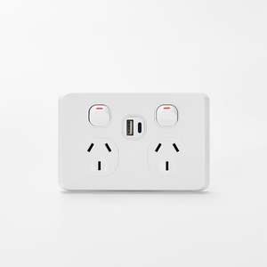 Switch Gear: iLuxlite Double Power Point with USB\C 3.1 - 10A - Horizontal - White