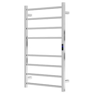 Silver Electric Heated Towel Rail 8 Bar 600mm Timer & Temp Control