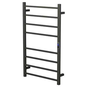 Bathroom Area: Black Electric Heated Towel Rail 8 Bar 600mm Timer & Temp Control