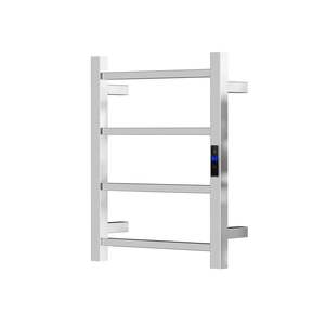 Silver Electric Heated Towel Rail 4 Bar 400mm Timer & Temp Control