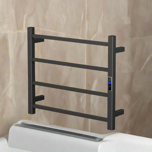Black Electric Heated Towel Rail 4 Bar 600mm Timer & Temp Control