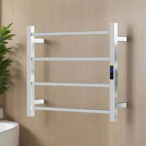 Silver Electric Heated Towel Rail 4 Bar 600mm Timer & Temp Control