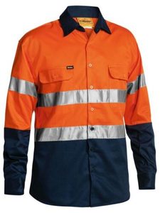 Cotton Shirts: Bisley Hi Vis Taped Long Sleeve Drill Shirt (BT6456)