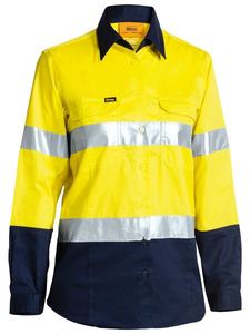 Women's Hi Vis Clothing: Bisley Women’s Hi Vis Taped Lightweight Drill Shirt (BL6896)
