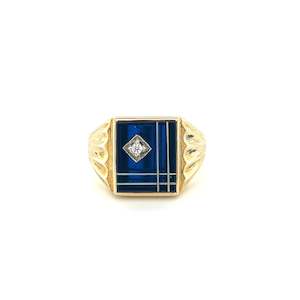 Broadway Jewellers 9ct Yellow Gold rectangle synthetic blue spinel gents ring wi&hellip;