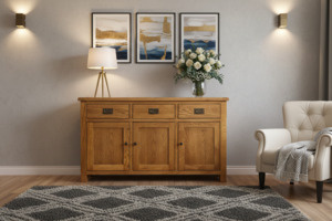 Buffet Table Sideboard: Oak Buffet Table 3 Door & 3 Drawers