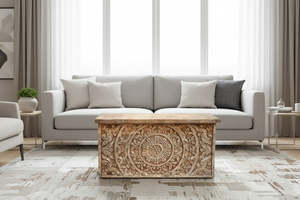 Coffee Table: Hand Carved Wooden Trunk | Coffee Table