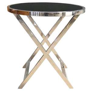 Bedside Table: Side Table - Polished Stainless + Black Glass
