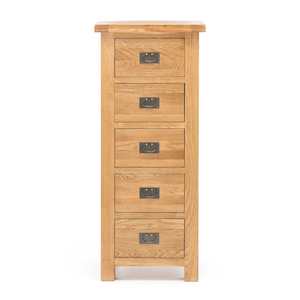 Tallboy: Oak 5 Drawer Slimboy