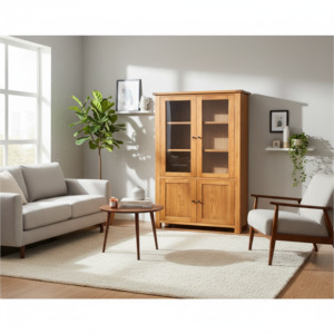 Display Cabinet Bookcase: Oak Display Cabinet