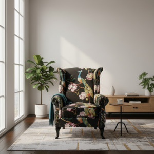 Armchair Occasional Chair: Peacock Wingback Armchair - Black