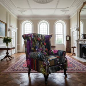 Armchair Occasional Chair: Patchwork Wingback Large Chair
