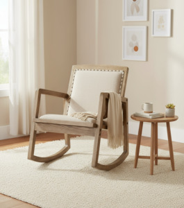 Armchair Occasional Chair: Rocking Armchair - Oak/Linen