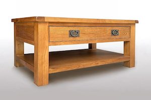 Coffee Table: Oak Coffee Table with Two Drawers