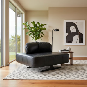 Leather Chair | Ottoman Slate Black