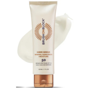 Cosmetics: BRUSH ON BLOCK Sheer Genius SPF 50 Mineral Sunscreen
