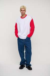 Mens Tees: Raglan Long Sleeve Red