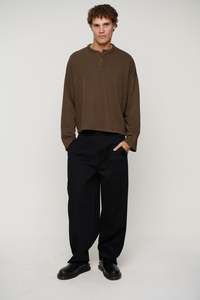 Fleece Crop Henley Choc