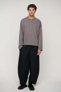 Mens Tees: Fleece Crop Henley Charcoal