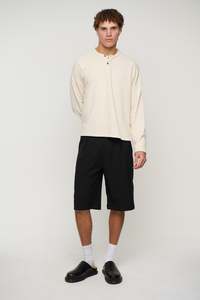 Fleece Crop Henley Ivory