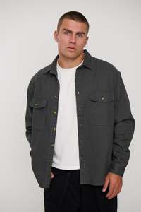 Mens Jackets: Mike Cotton Drill Shacket Charcoal