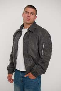Mens Jackets: Washed Bomber Jacket Charcoal