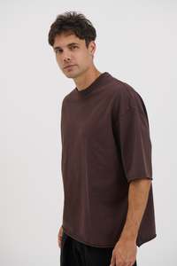 Raw Hem Crew Neck Tee Choc - FINAL SALE