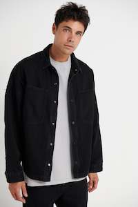 Mens Denim: Drop Shoulder Denim Shirt Black