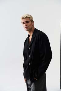 Relaxed Tailored Cotton Suit Jacket Black
