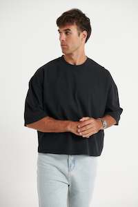 Crop Box Tee: Crop Box Tee Pique Black - FINAL SALE