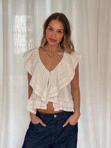 Womens: Dainty Lace Trim Top White