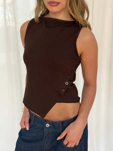 Womens: Mia Ribbed Top Chocolate