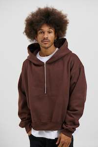Mens Hoodiesandjumpers: Half Zip Heavyweight Hood Choc
