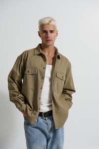 Mens Jackets: Mike Cotton Drill Shacket Khaki