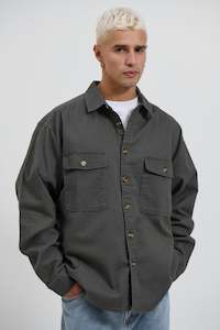 Mens Jackets: Mike Cotton Drill Shacket Charcoal