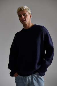 Mens Hoodiesandjumpers: Drop Sleeve Heavy Knit Navy