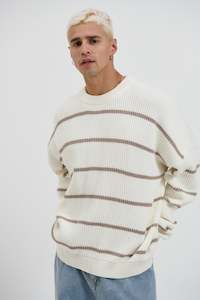 Mens Hoodiesandjumpers: Drop Sleeve Heavy Knit White Stripe