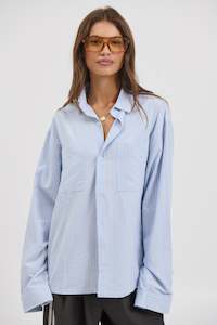 Womens Tops: Unisex Miles Stripe Shirt Blue