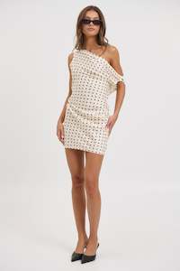 Womens Cream: Sweetheart Mini Dress Cream Polka