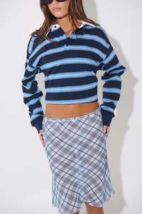 Shoreline Midi Skirt Baby Blue Plaid