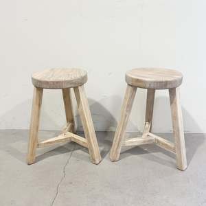 Round Top Stool Recycled Elm (3 LEG) LARGE 300 x 300 x 500H